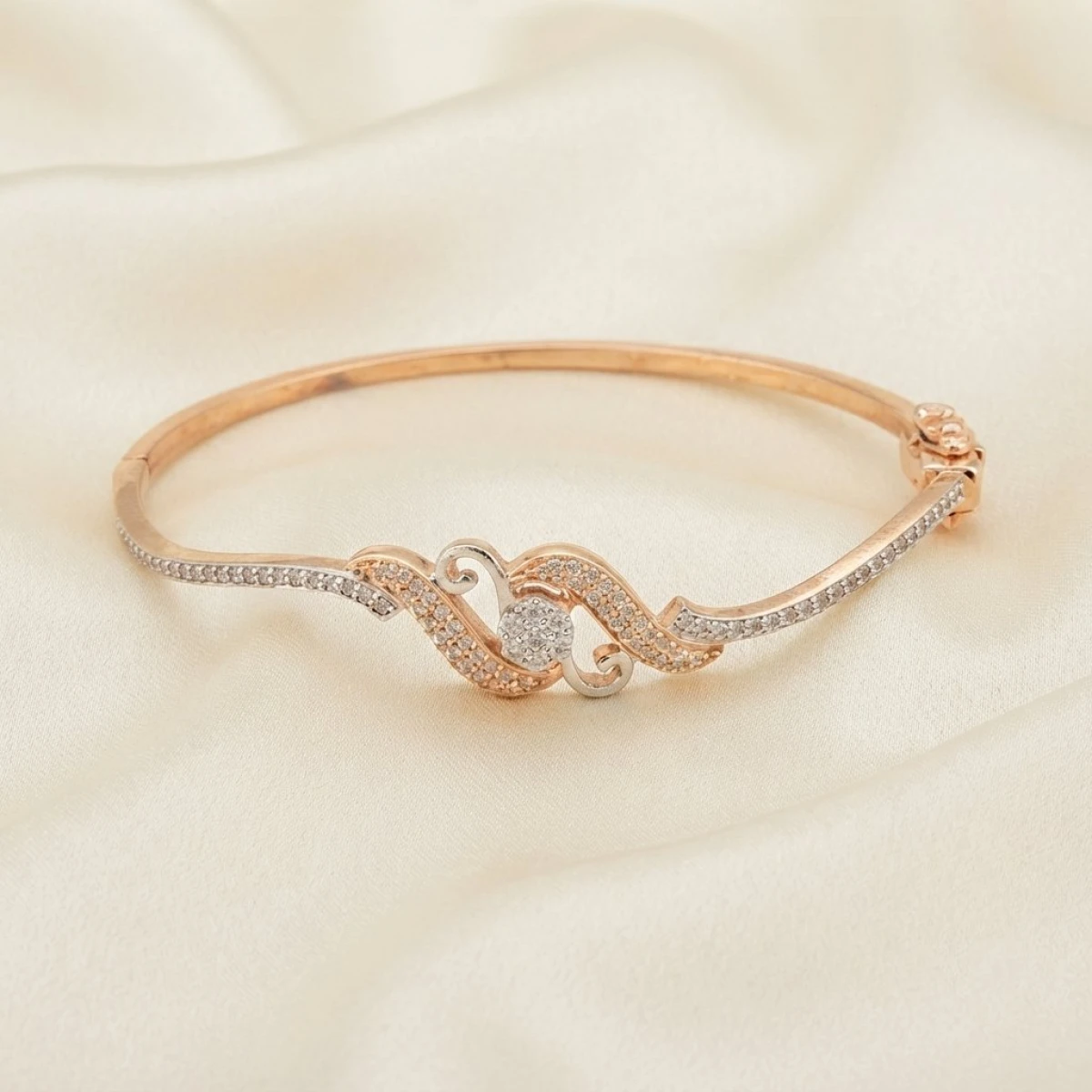 Elegant Rose Gold Pave-Accent Women's Kada