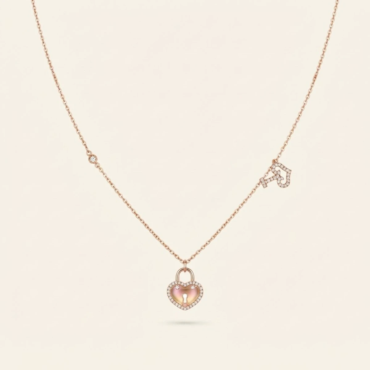 Gold Heart Lock and Key Pendant Necklace