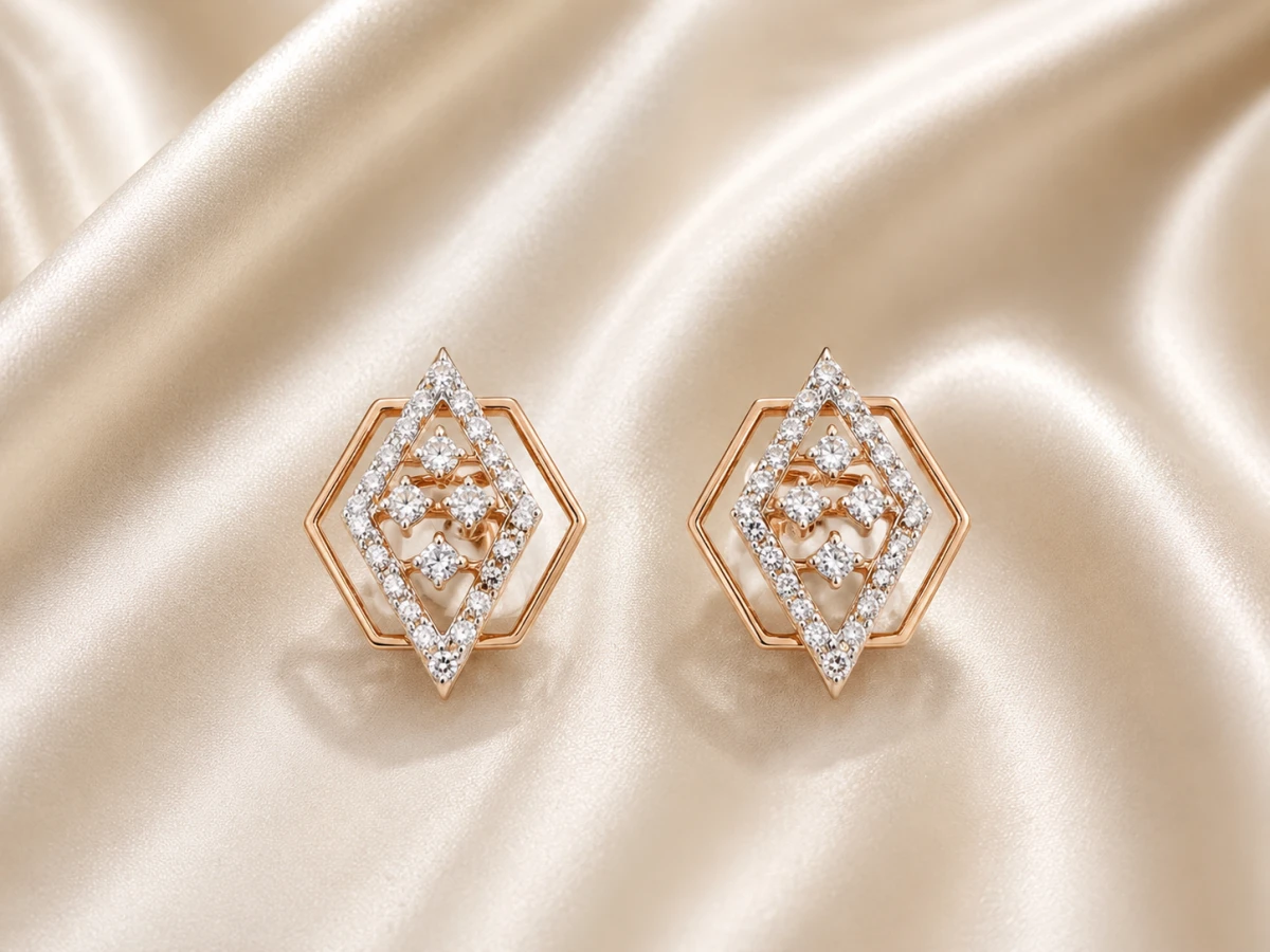 Diamond Women’s Geometric Hexagon Stud Earrings