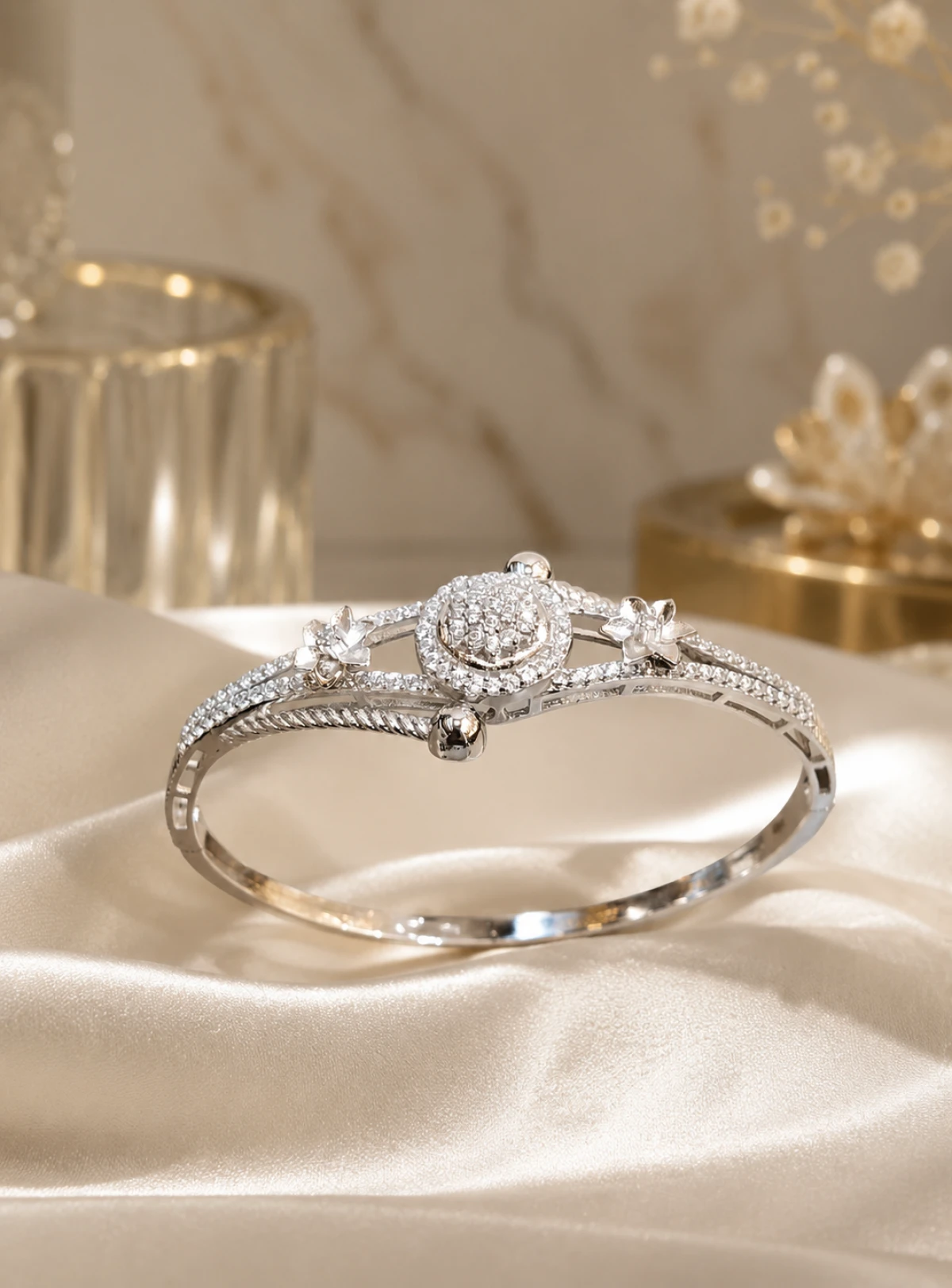 925 Sterling Silver Diamond-Style Kada for Women