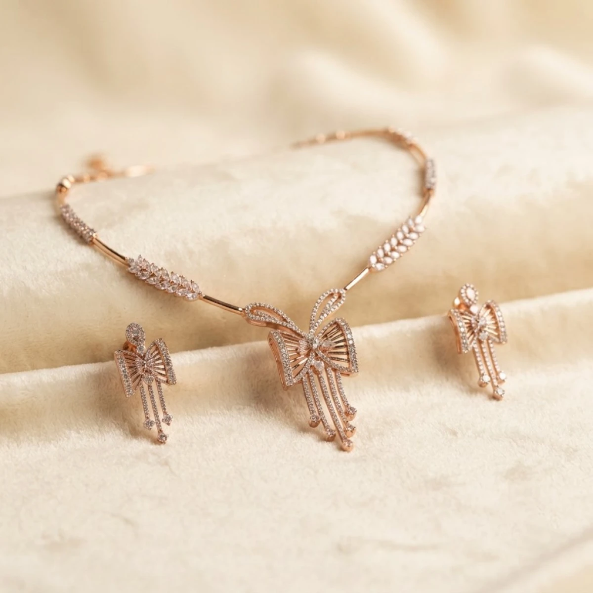 Rose Gold Bow-Tie CZ Jewelry Set