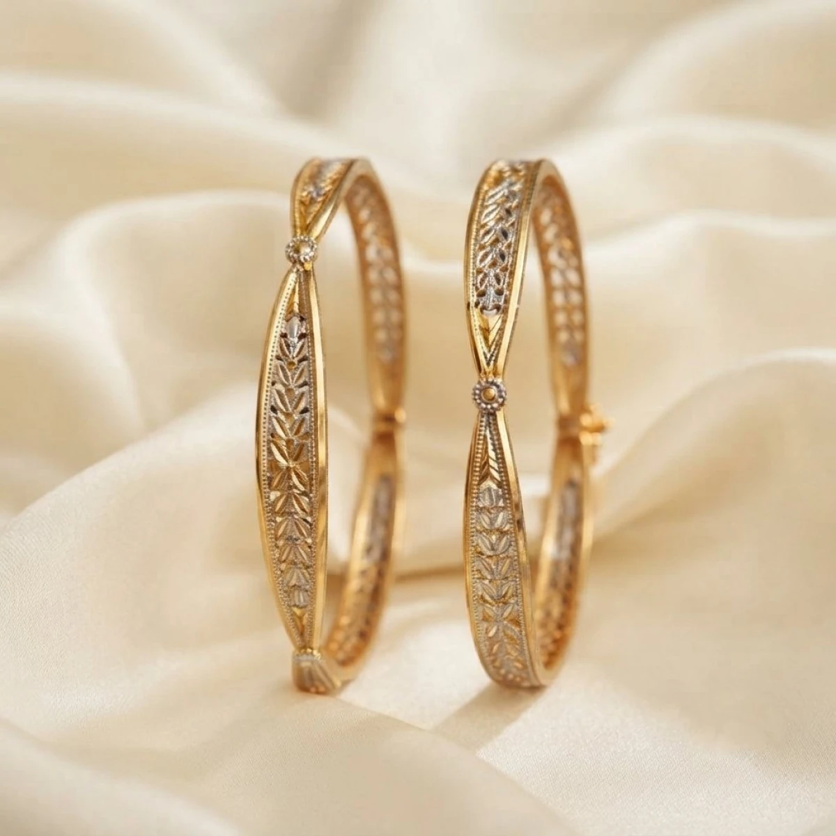 Gold Women’s Designer Leaf Pattern Bangles