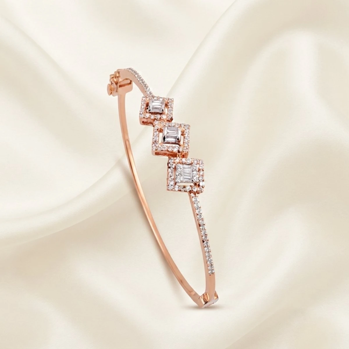 Triple Square Diamond Rose Gold Bangle
