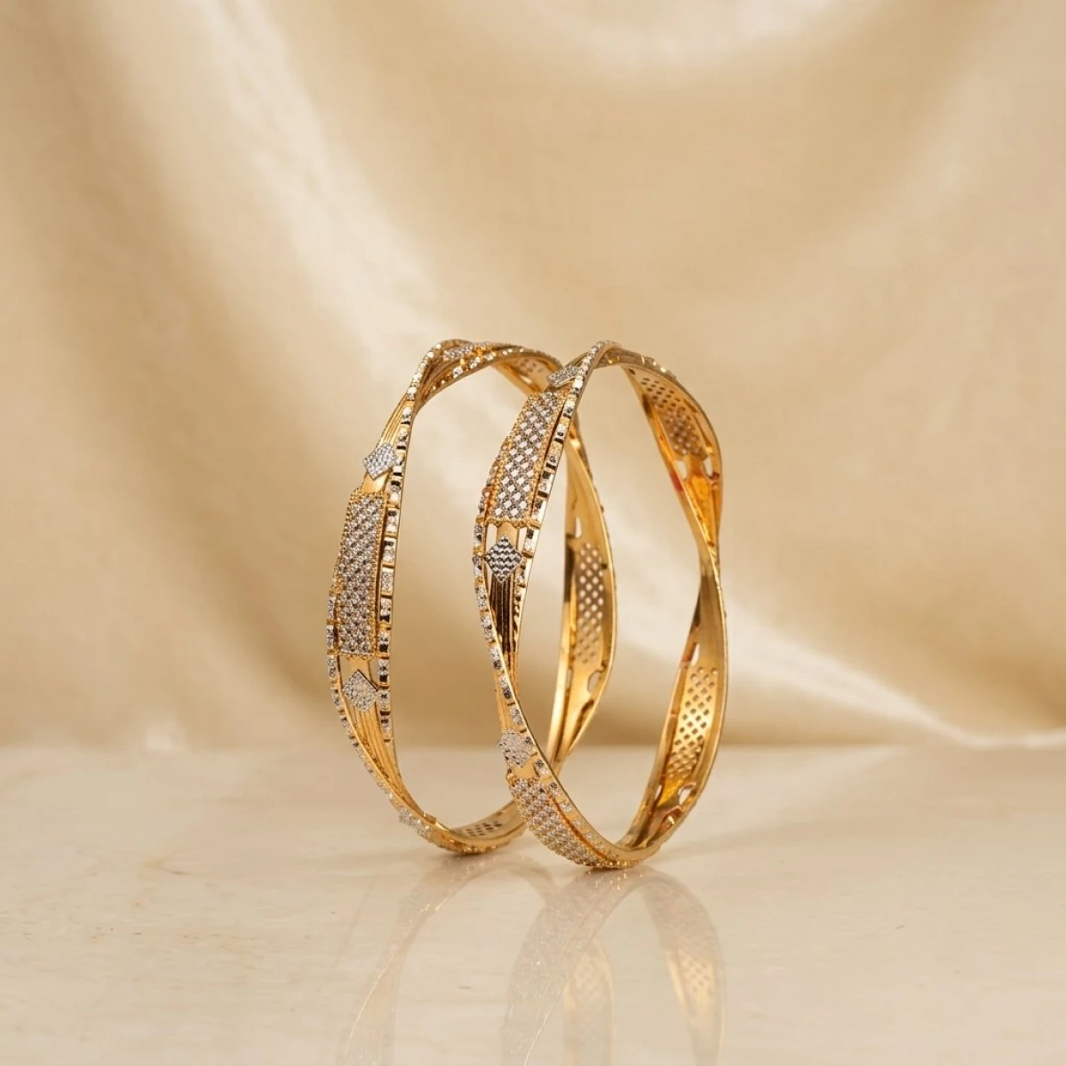 Twisted Luxe Cubic Zirconia Gold Bangles
