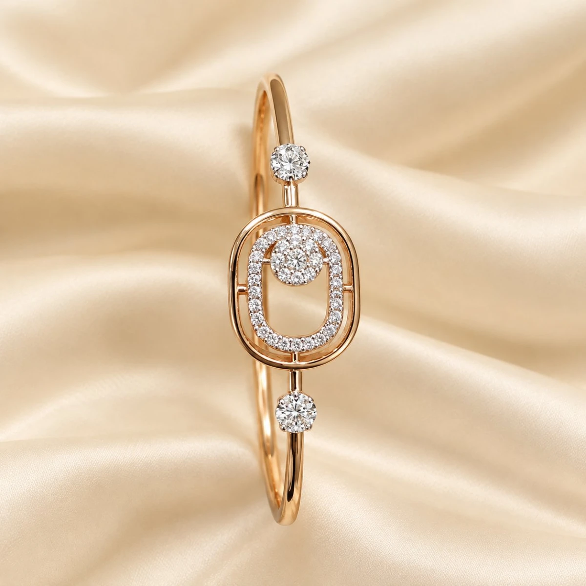 Rose Gold Oval Pavé Diamond Bangle