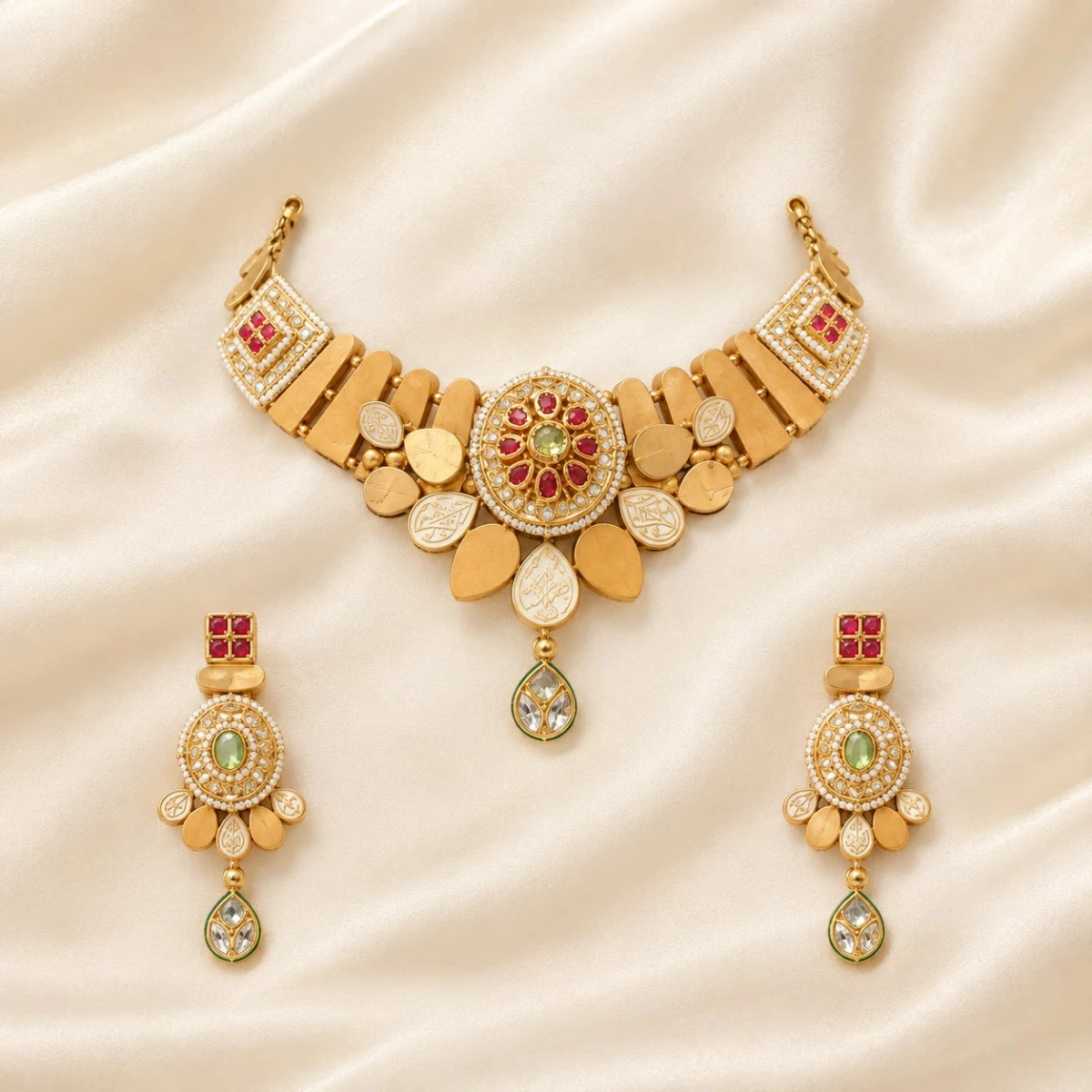 Traditional Kundan and Ruby Gold Necklace Set
