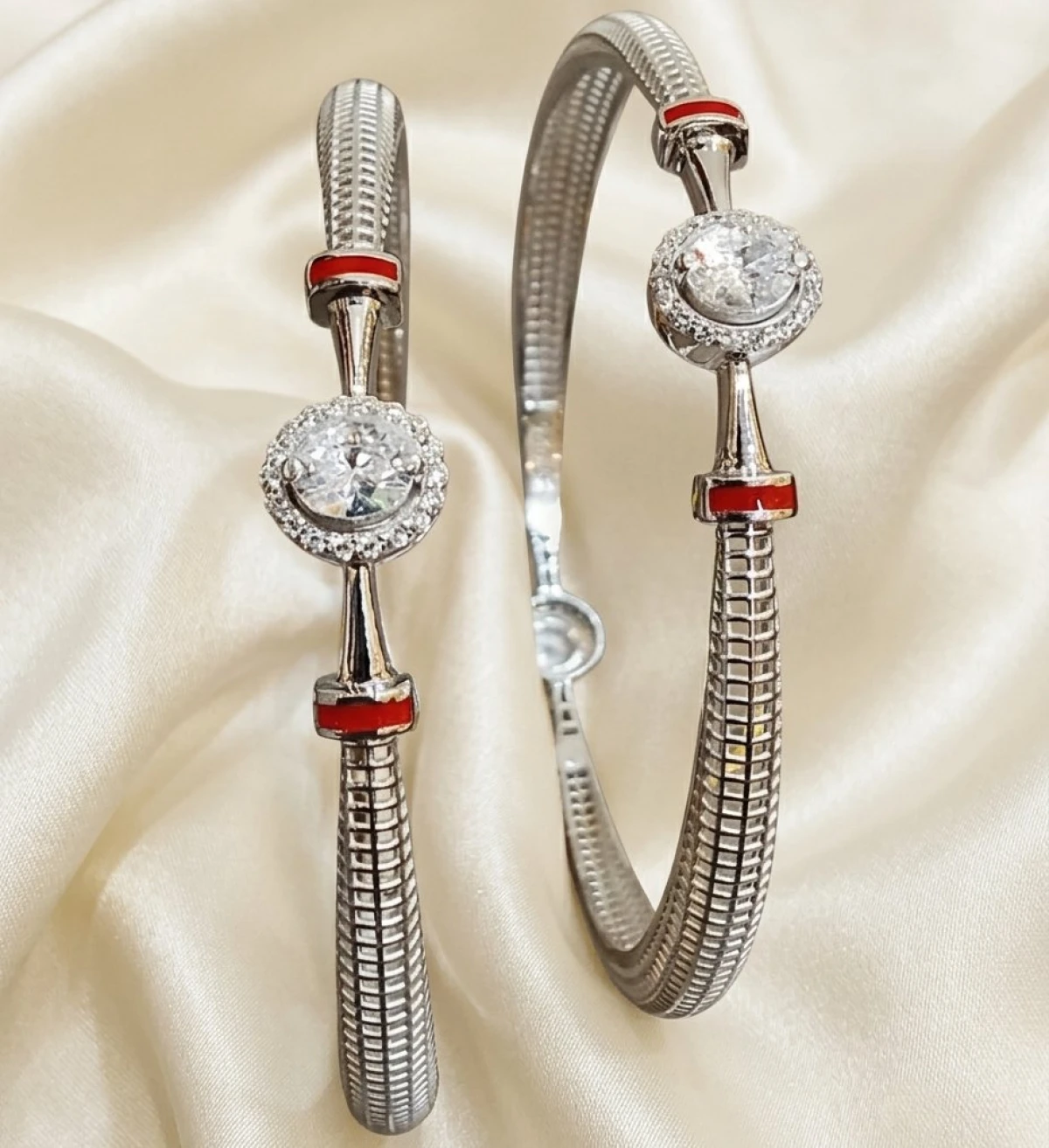 Silver Diamond Kada Bracelet View 2