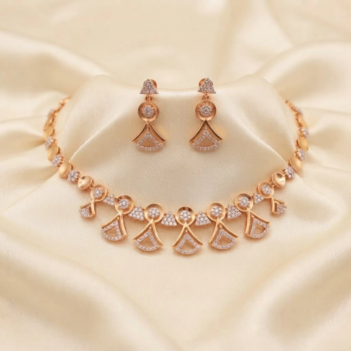 Elegant Rose Gold Women’s Half Set – Necklace & Earrings