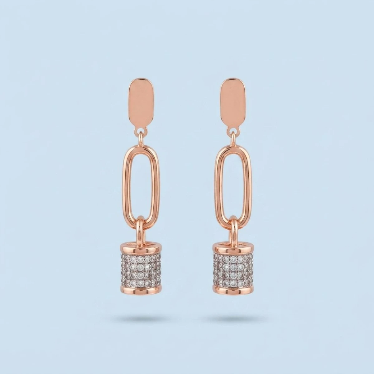Modern Barrel Link Gold Drop Earrings