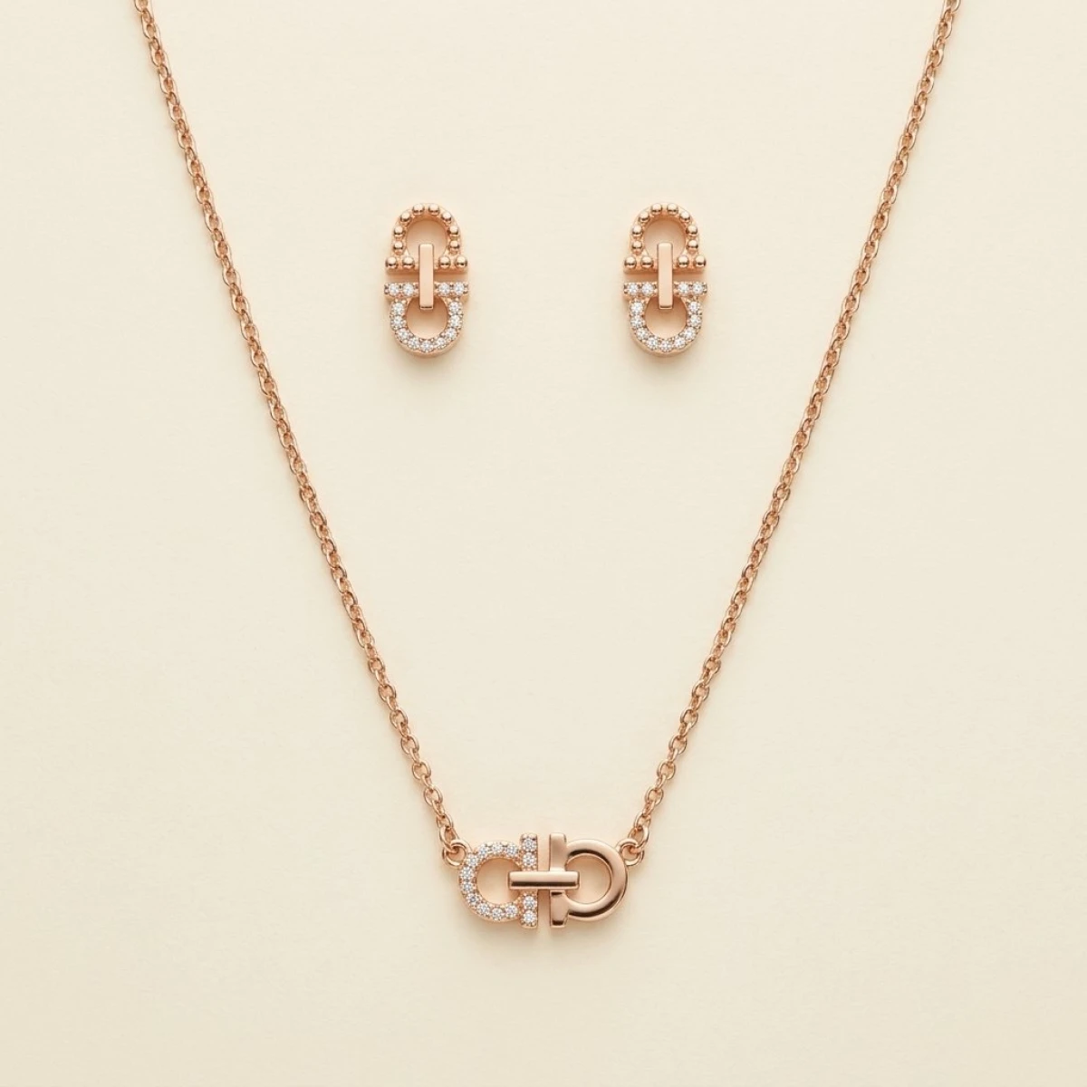 Silver Interlocking Horseshoe Link Jewelry Set