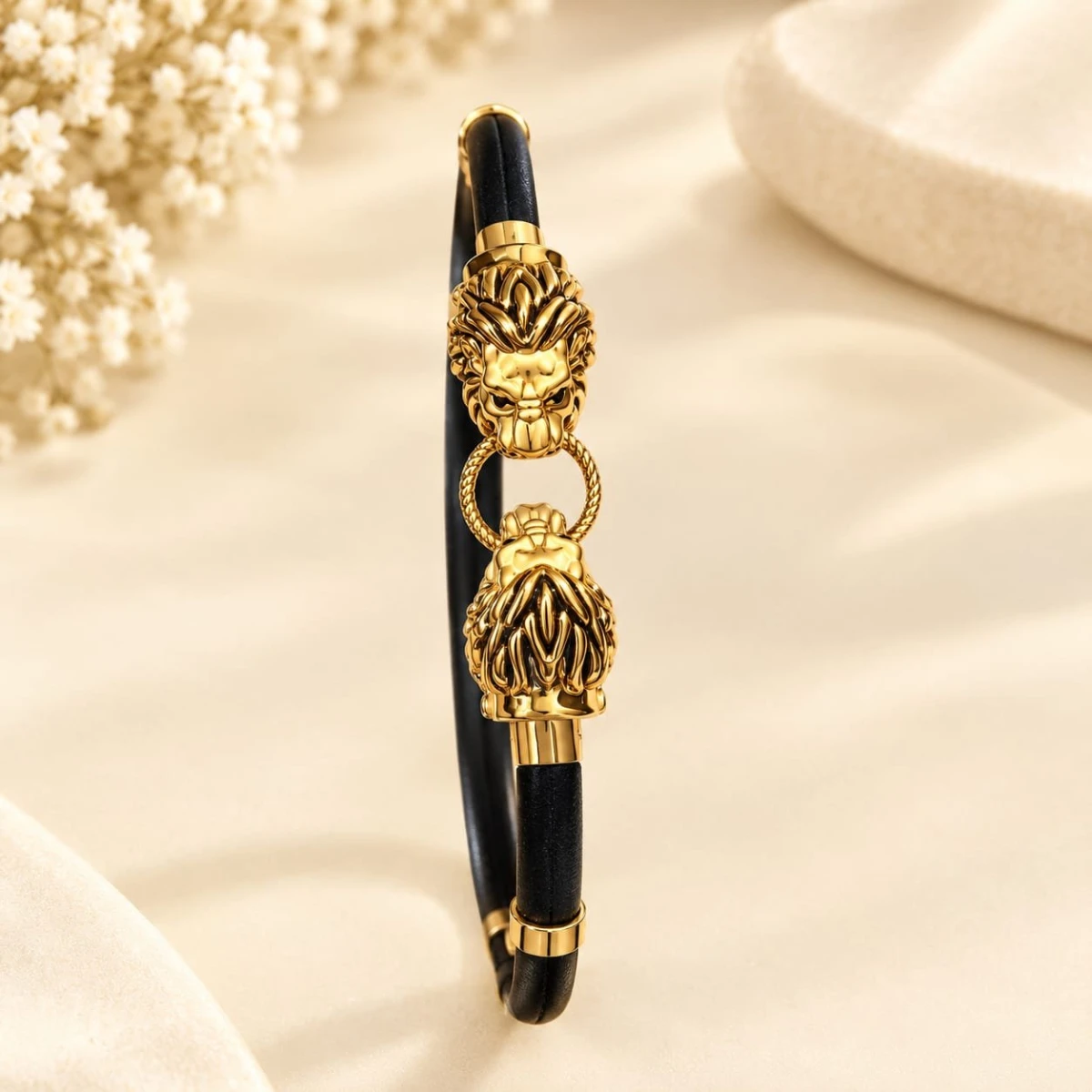 Majestic Dual Lion Head Gold-Finished Men's Bracelet