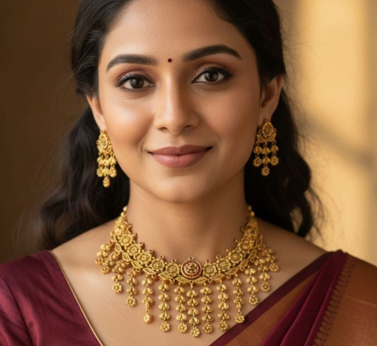 Antique Gold Temple Floral Necklace Set