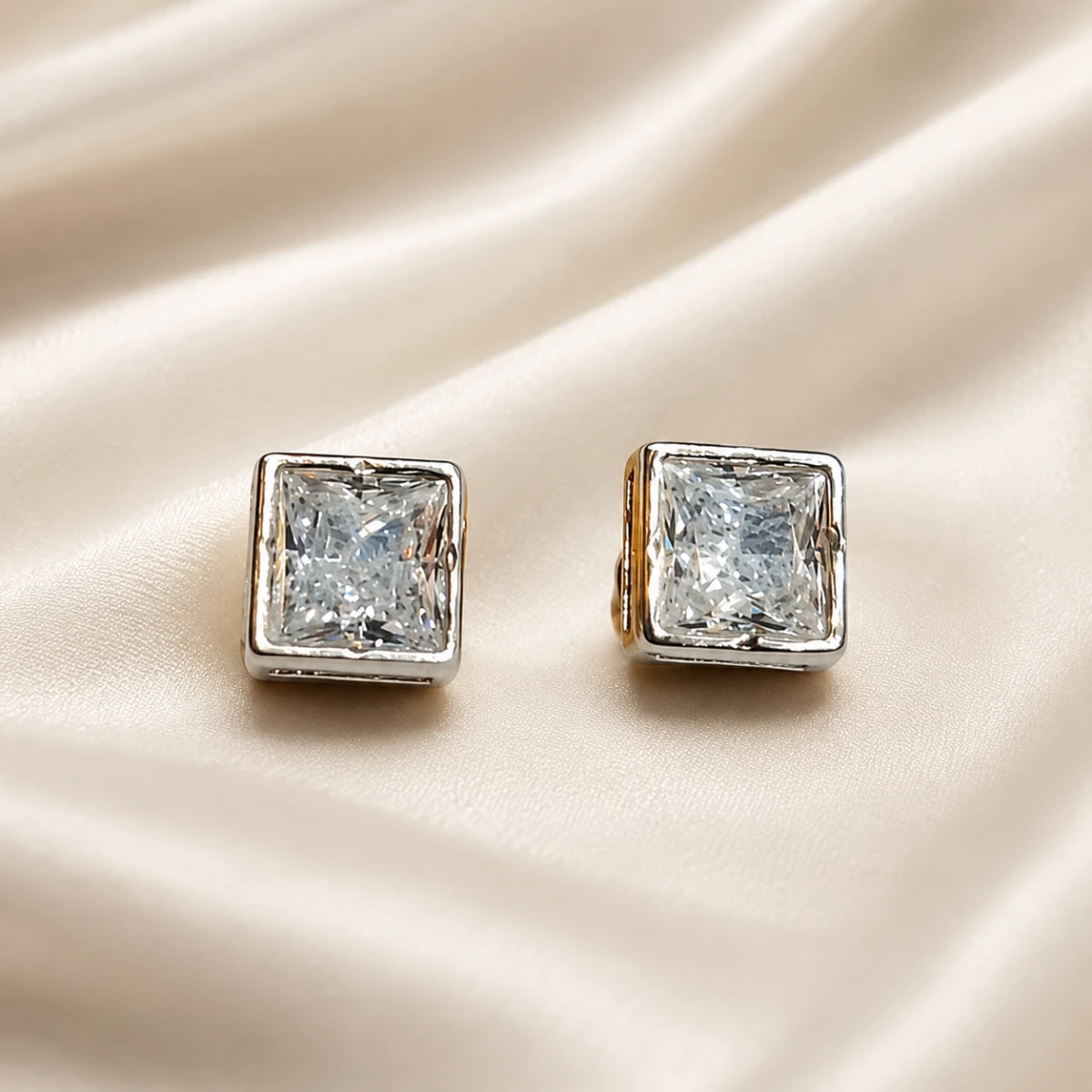 Diamond Square Stud Earrings