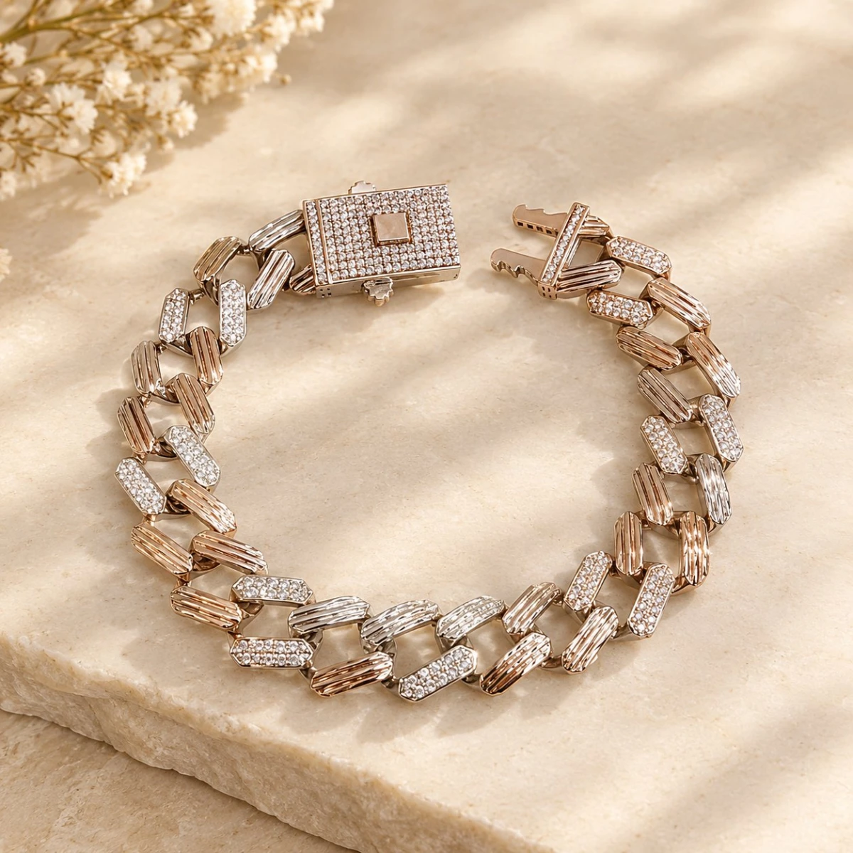 Men's Two-Tone Pave Cuban Link Bracelet