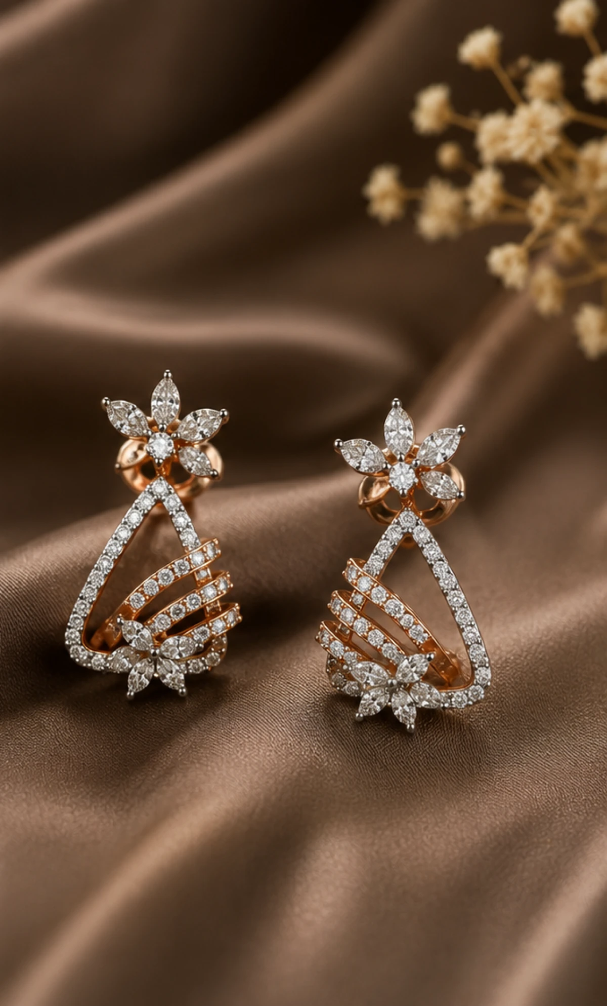 Elegant Diamond Floral Drop Earrings for Women