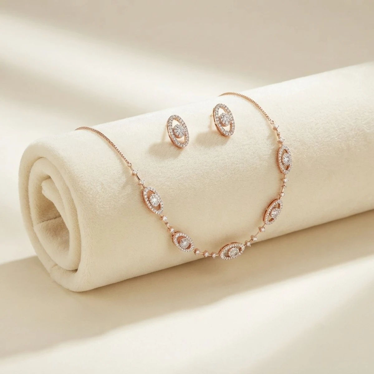 Elegant Oval Diamond Necklace and Earring Set