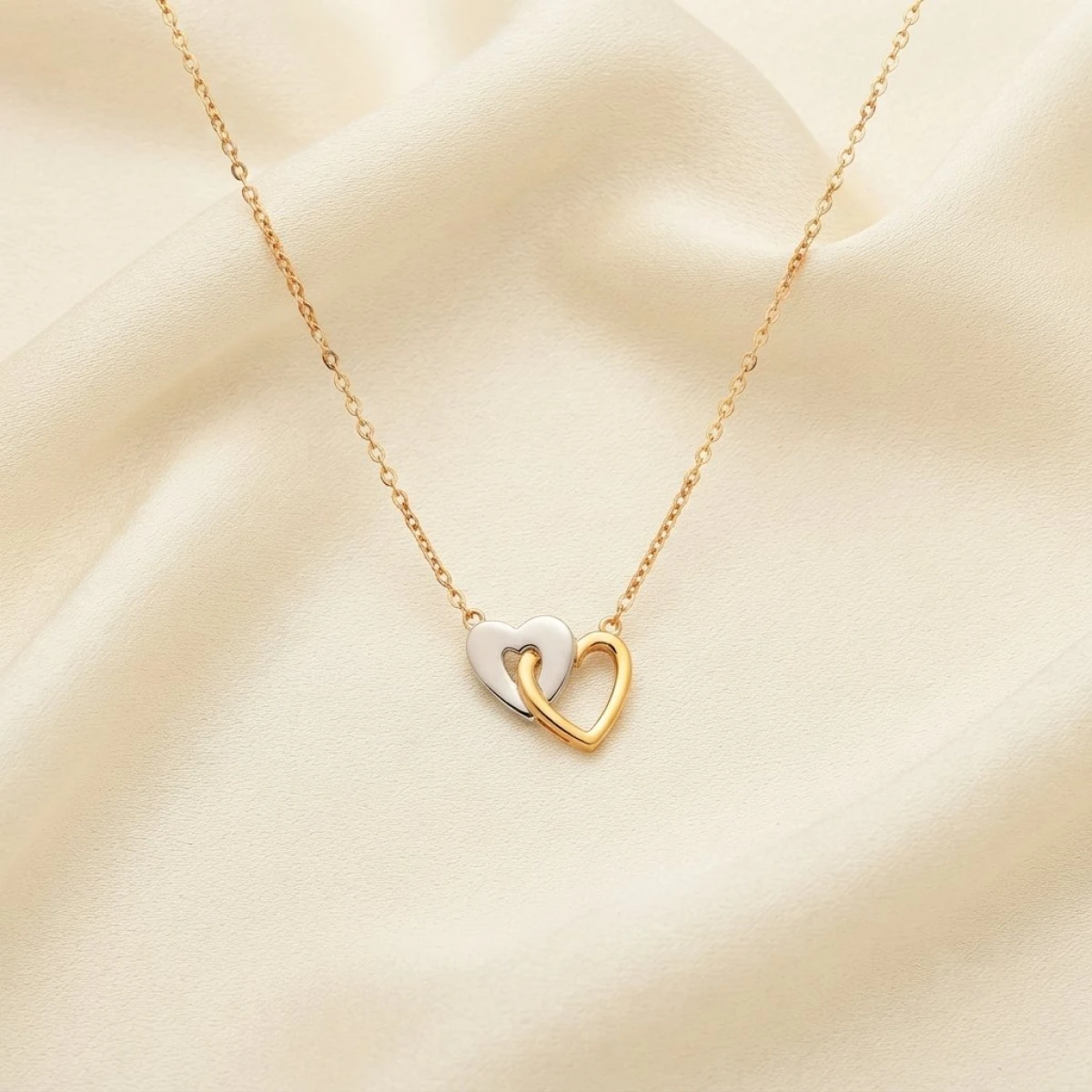 Elegant Dual Heart Gold & Silver Pendant Necklace