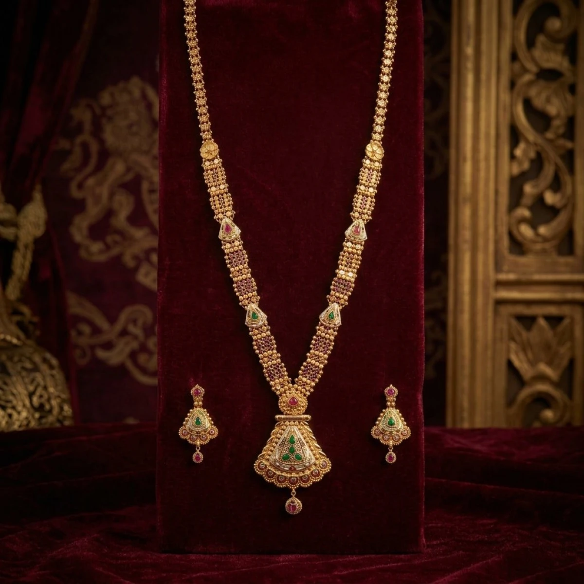 Royal Temple Long Haram Gold Necklace Set