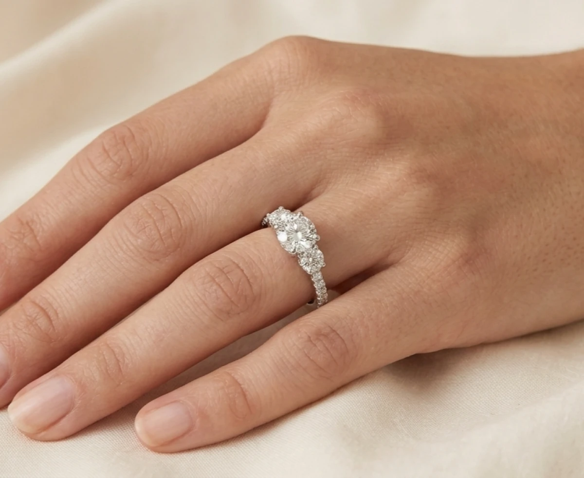 Three-Stone Pave Diamond Ring