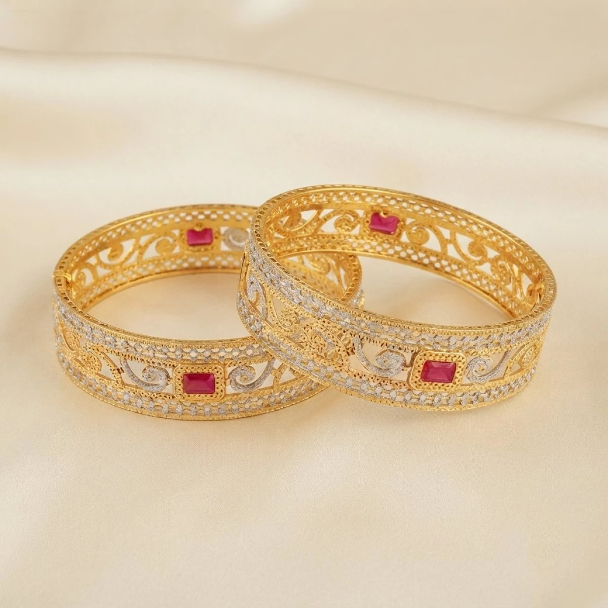 Gold Ruby Designer Bangle Set