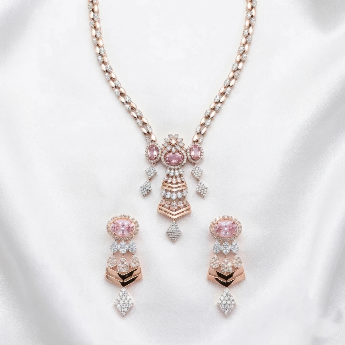 Rose Gold Pink Stone Women’s Half Set