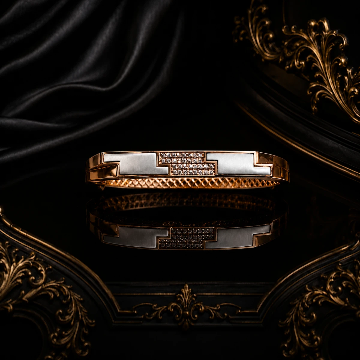 Premium Gold Finish Men’s Kada with Diamond-Style Center Detailing