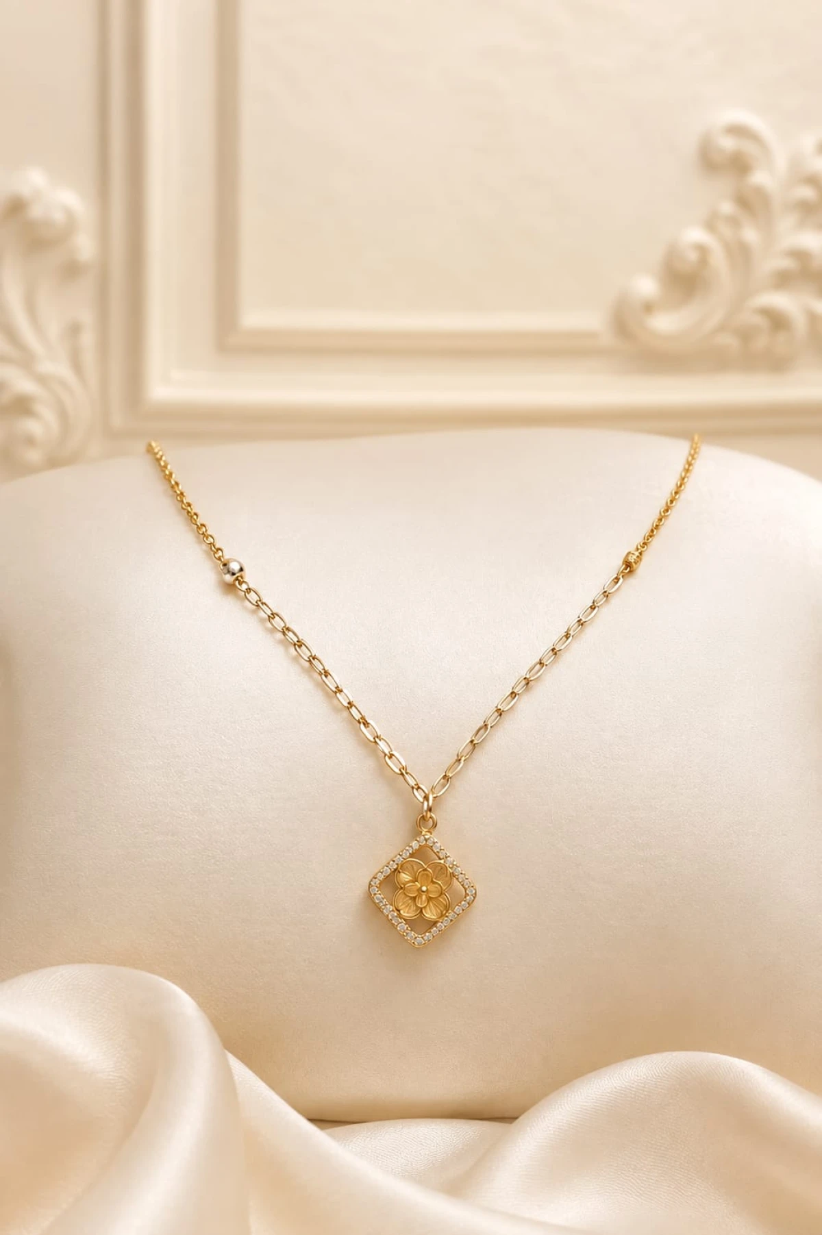Elegant Floral Square Gold Pendant Necklace for Women