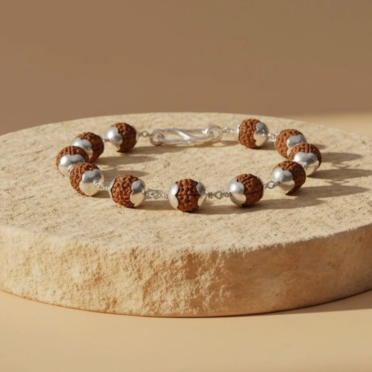 Silver-Capped Rudraksha Beaded Bracelet