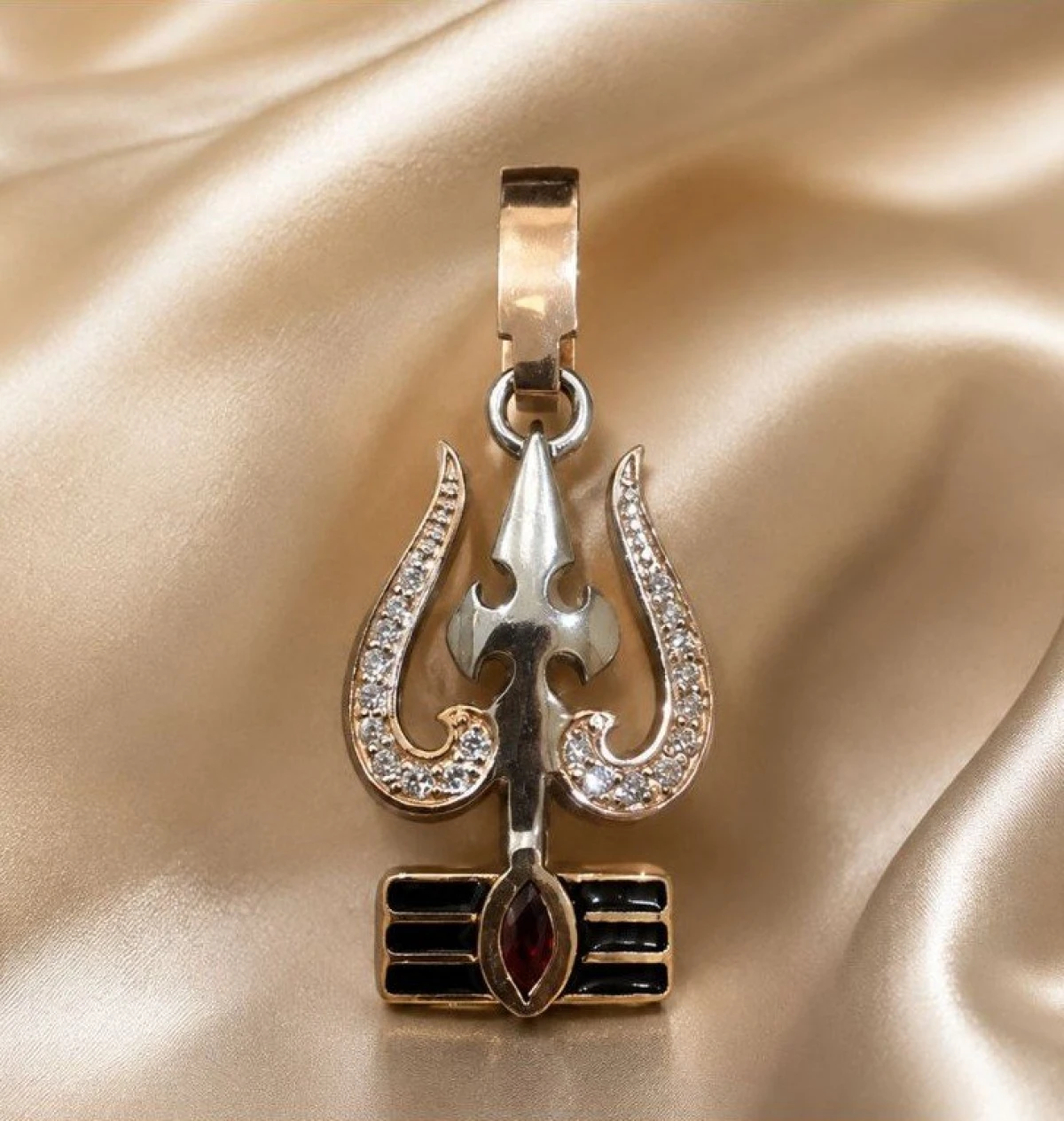 Two-Tone Trishul and Damru Pendant