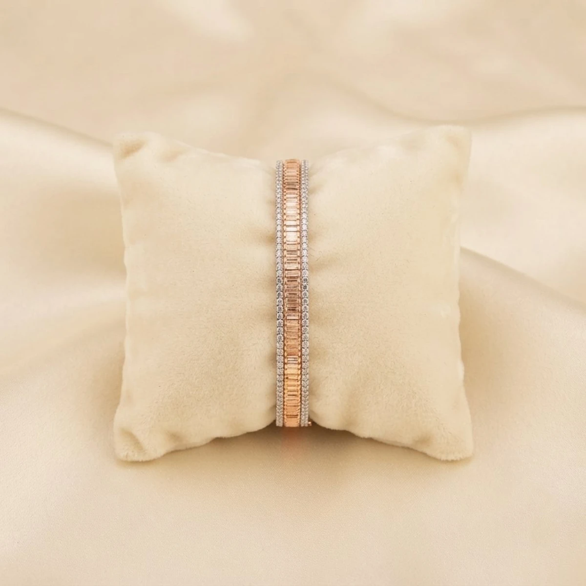 Silver Baguette and Pavé Diamond Bangle
