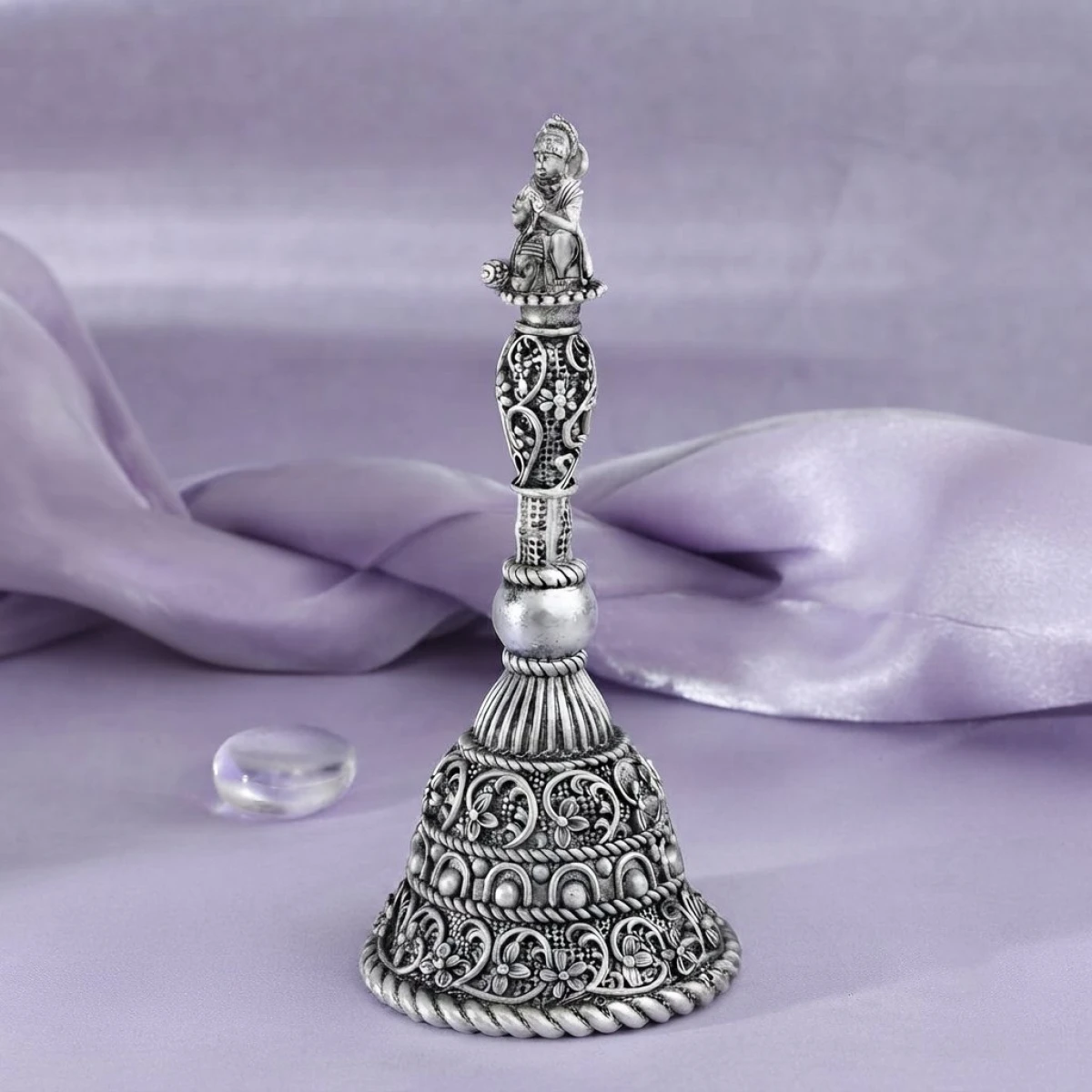 Ornate Floral 925 Silver Prayer Bell