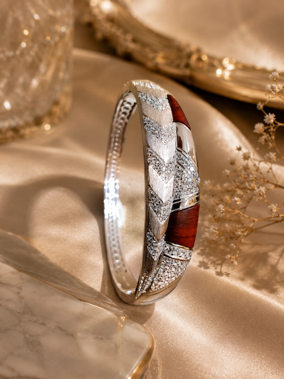925 Sterling Silver Mocha Brown Crystal Designer Kada