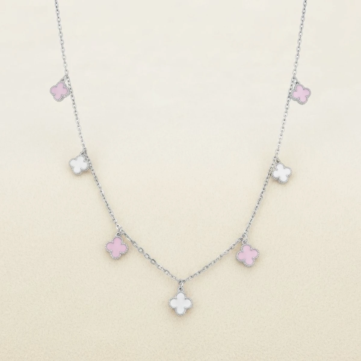 Silver and Enamel Clover Charm Necklace