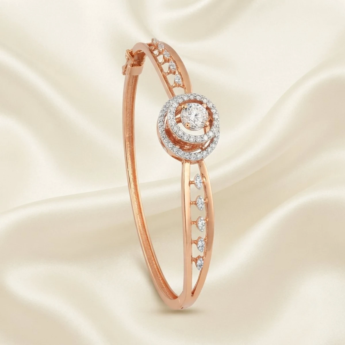 Solitaire Halo Rose Gold Bangle