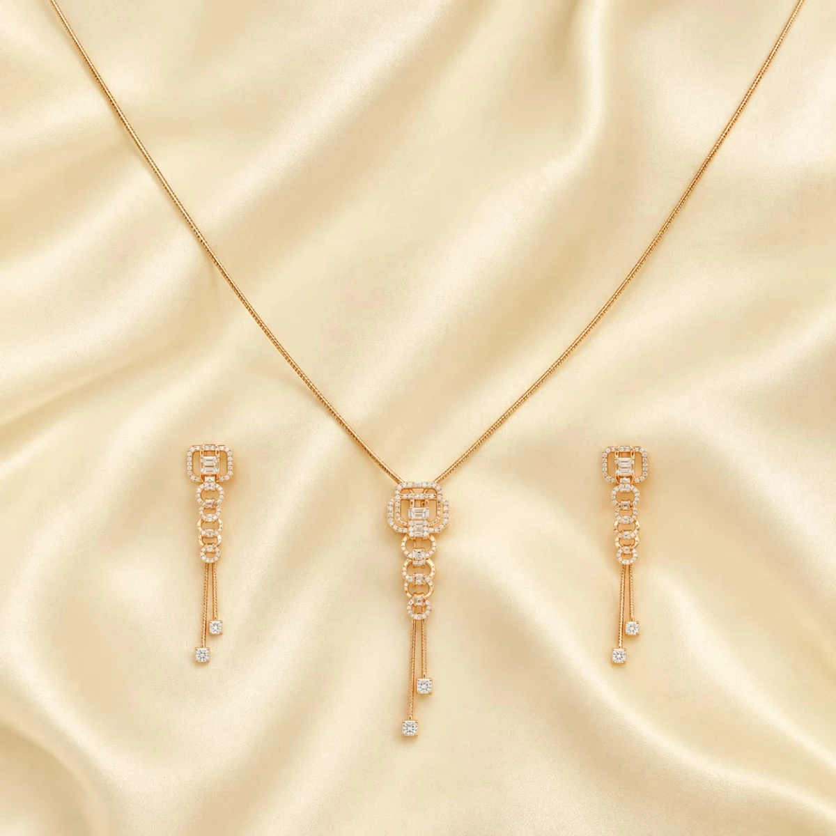 Gold CZ Pendant Set for Women