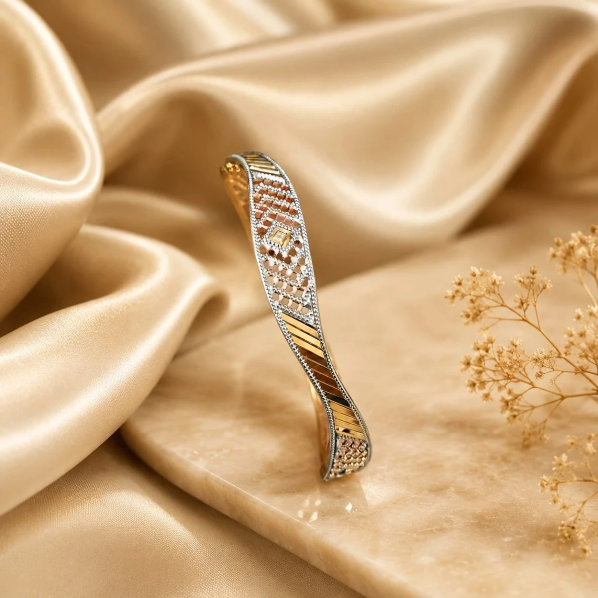 Gold Women’s Designer Dual-Tone Geometric Kada