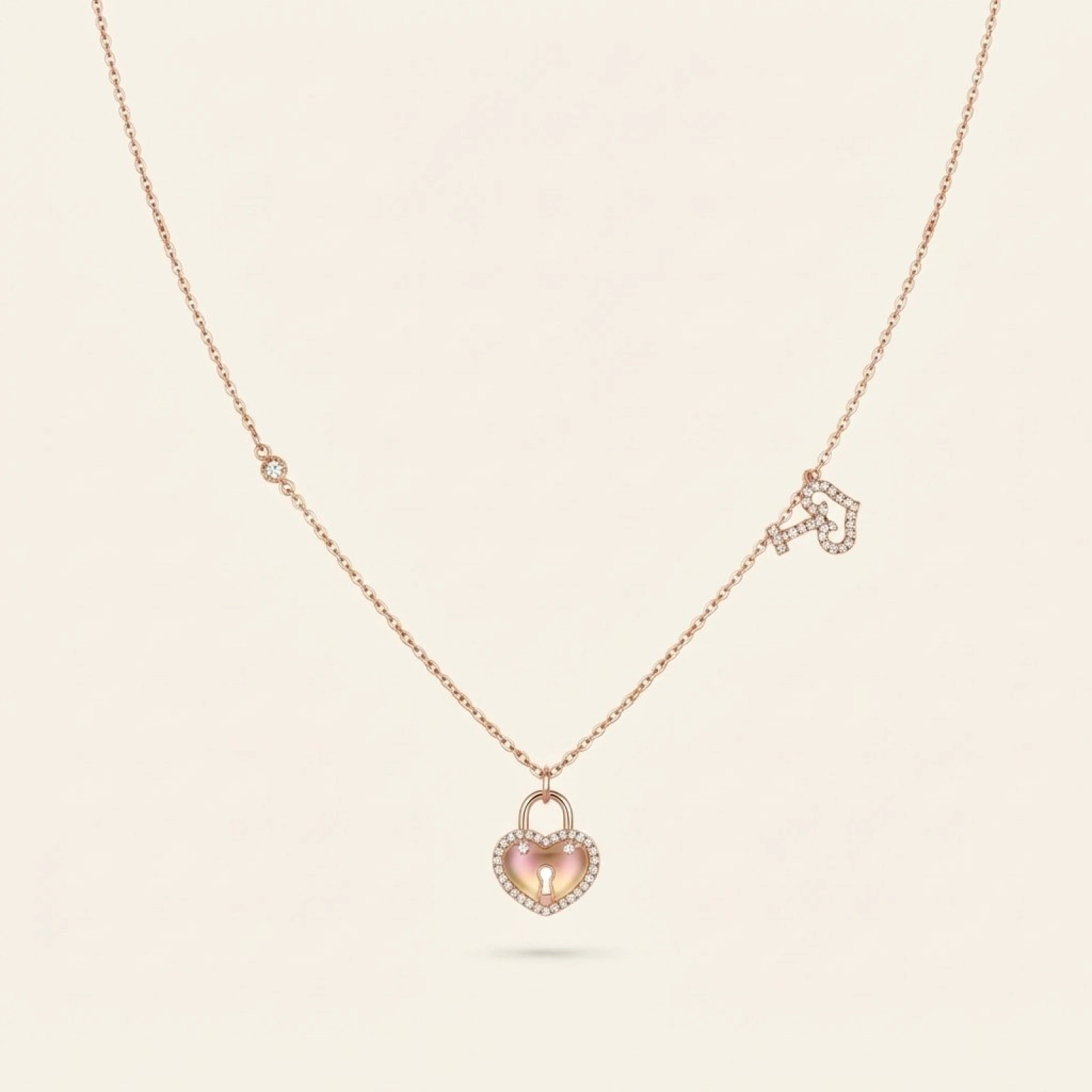 Gold Heart Lock and Key Pendant Necklace