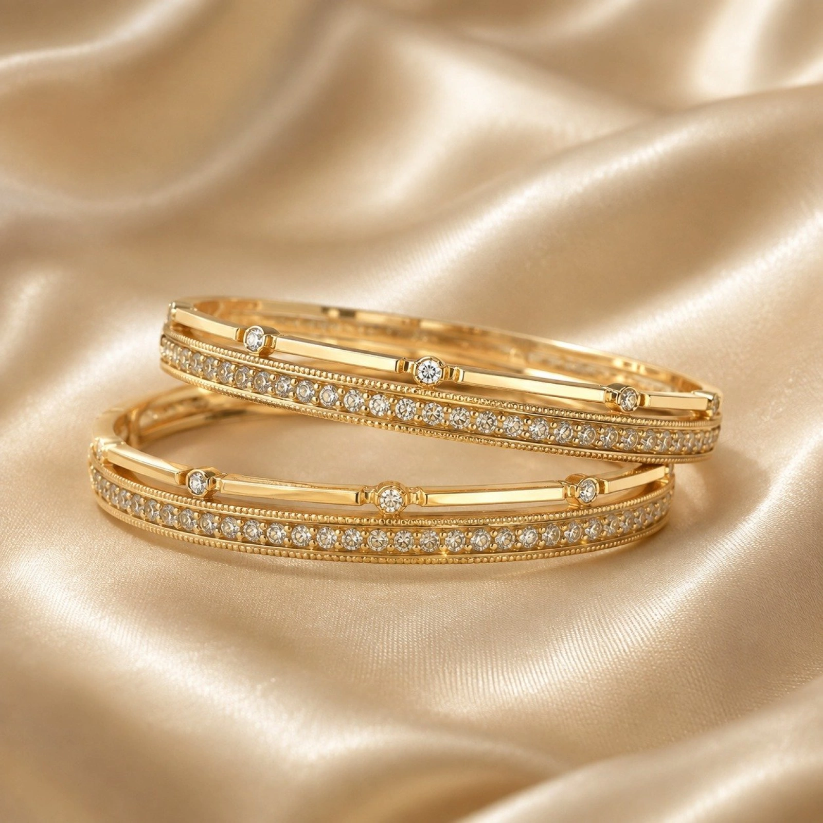 Elegant Gold-Tone Stone-Studded Bangle Set