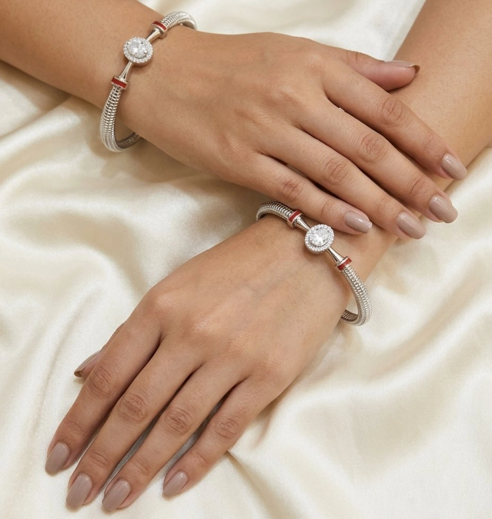 Silver Diamond Kada Bracelet
