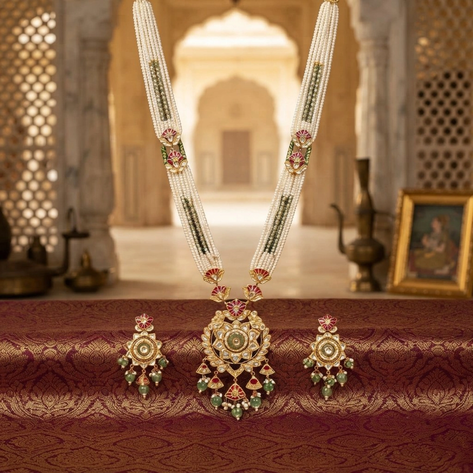 Royal Polki & Pearl Long Necklace Set