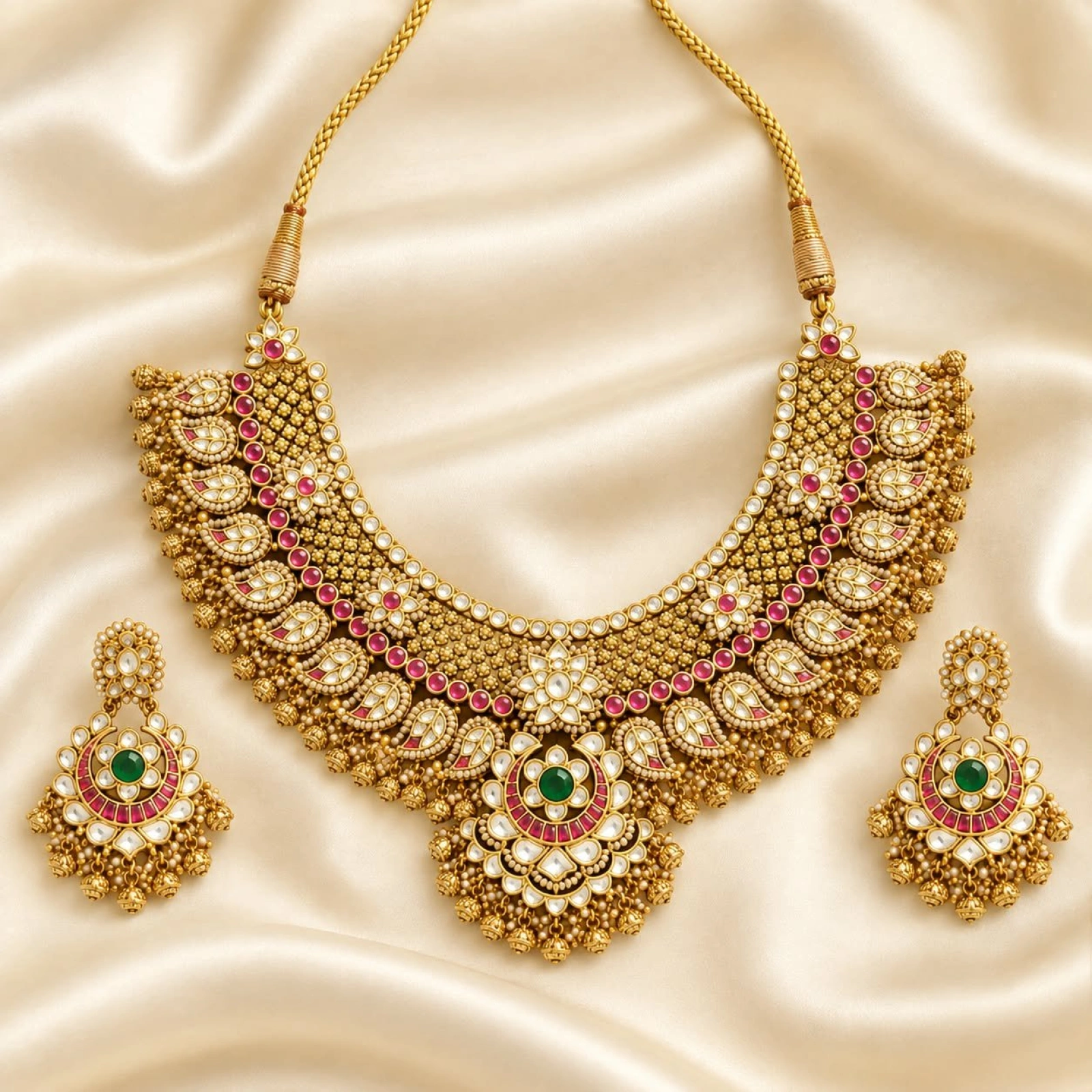 Royal Grandeur Antique Gold Polki Choker Necklace Set