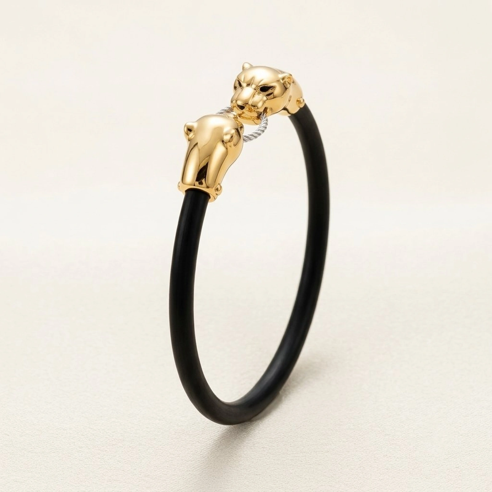 Sleek Dual Panther Gold-Finished Men's Bracelet