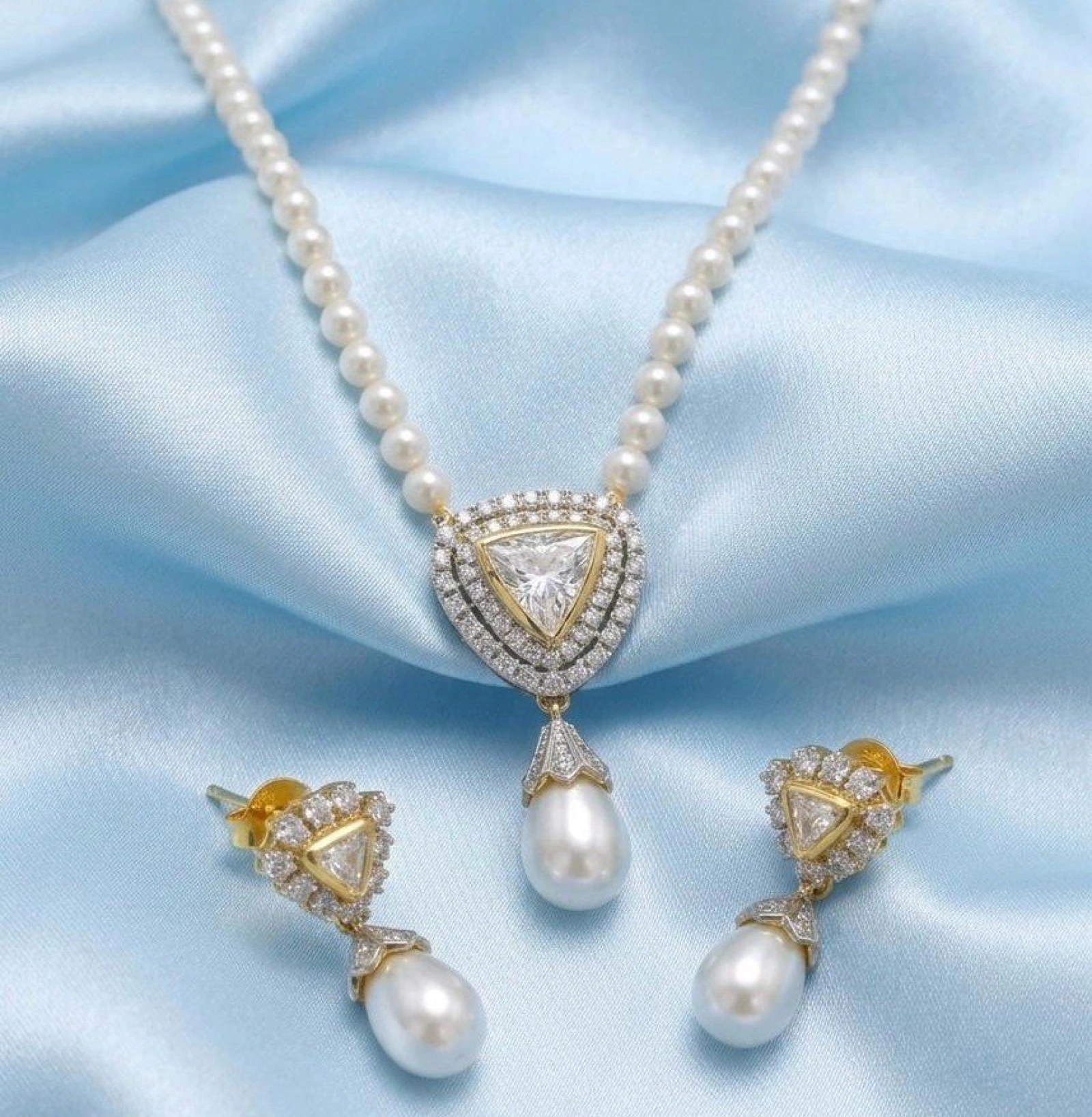Trillion Crystal and Pearl Jewelry Set