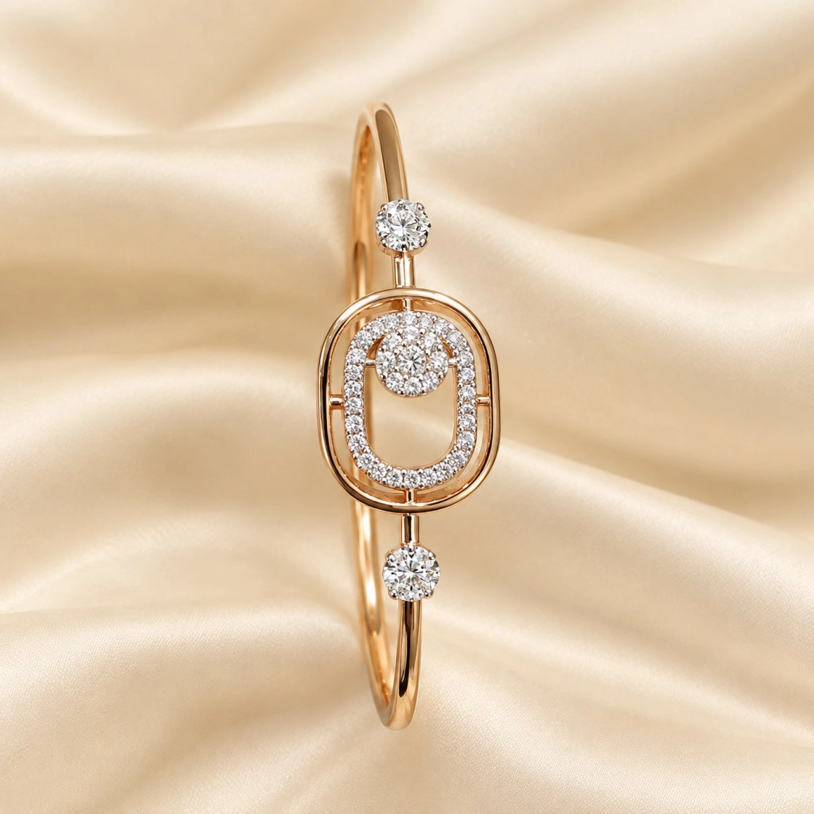 Rose Gold Oval Pavé Diamond Bangle