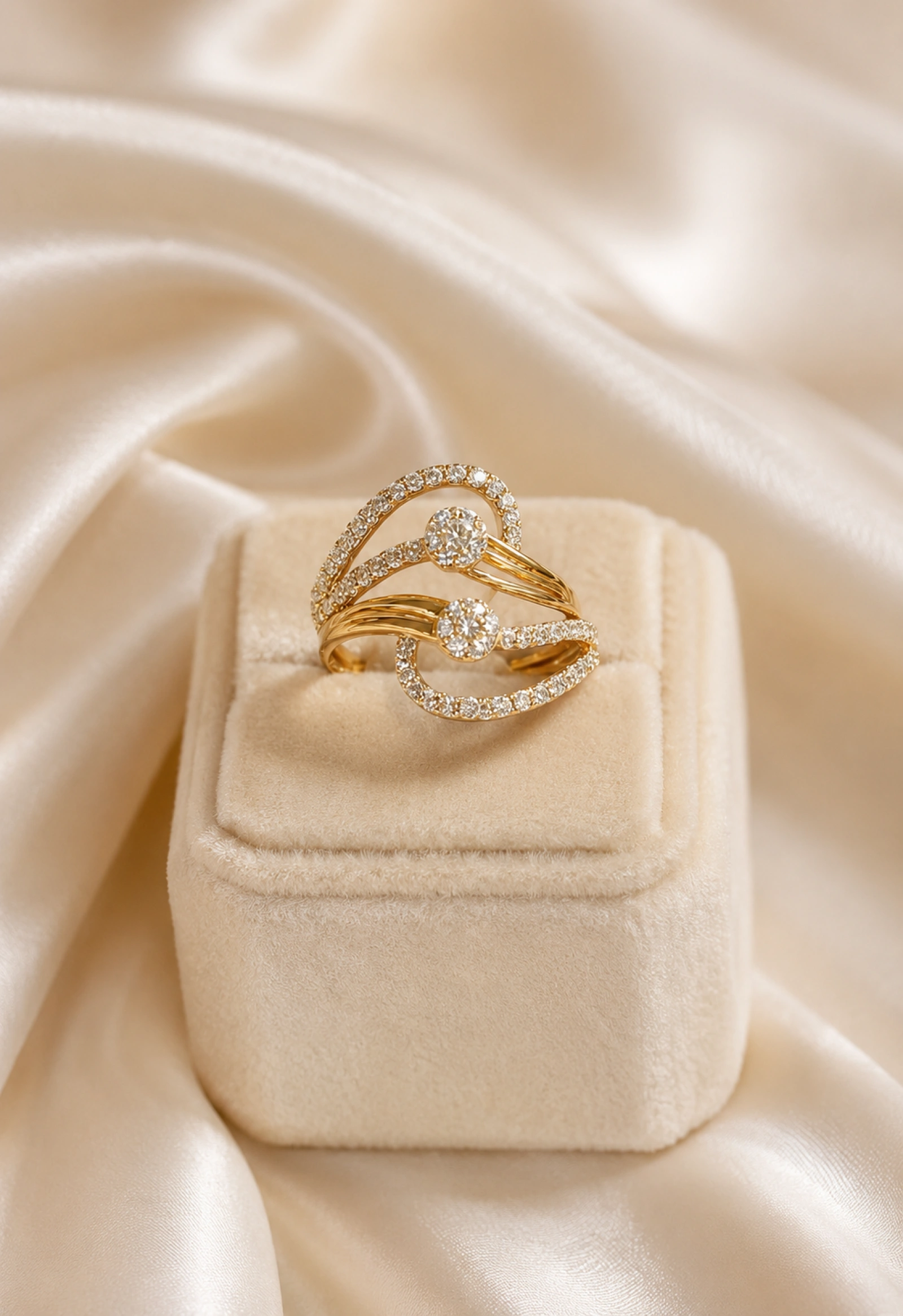 Elegance Gold Bypass Dual Wave Ring