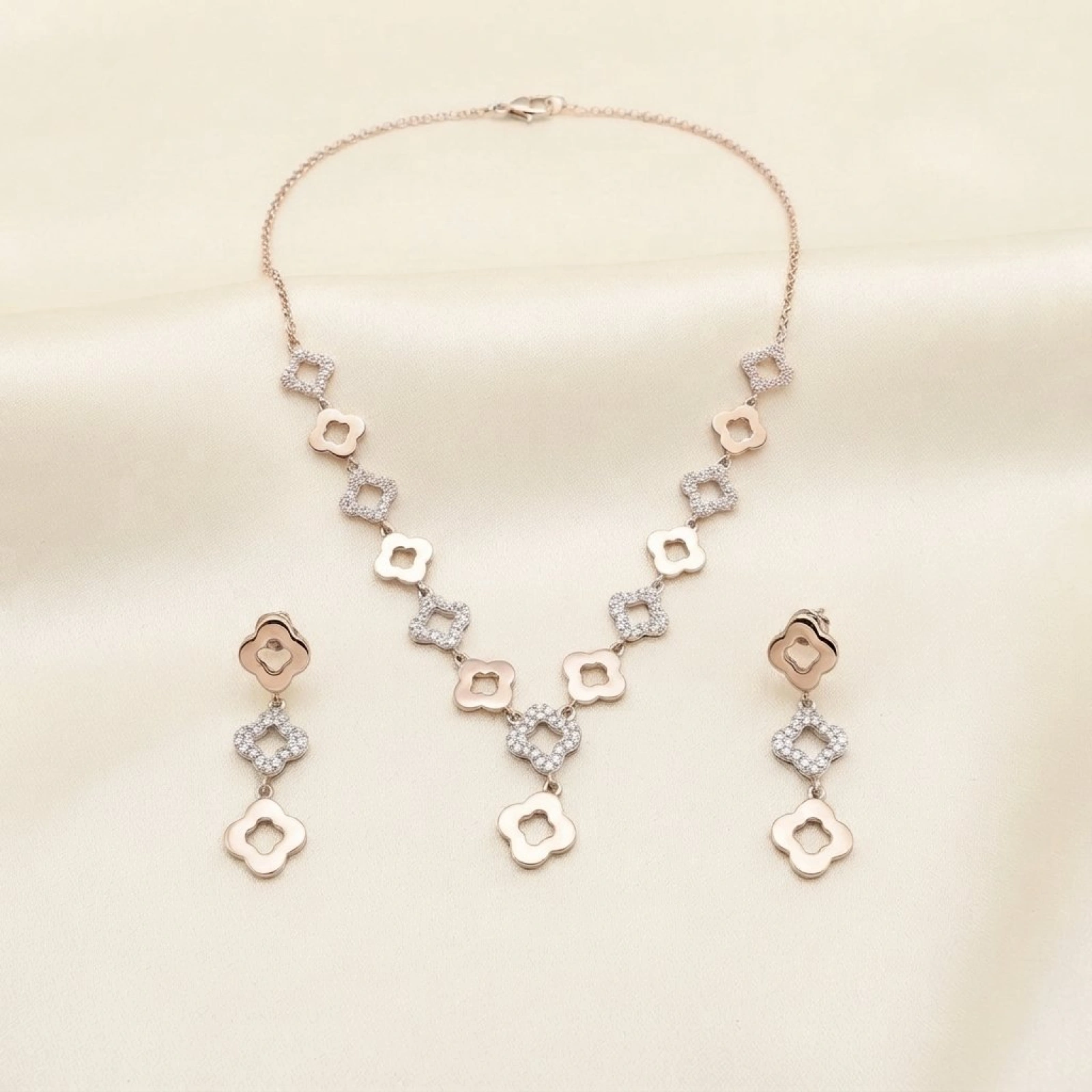 Rose Gold and Diamond Four-Leaf Clover Jewelry Set