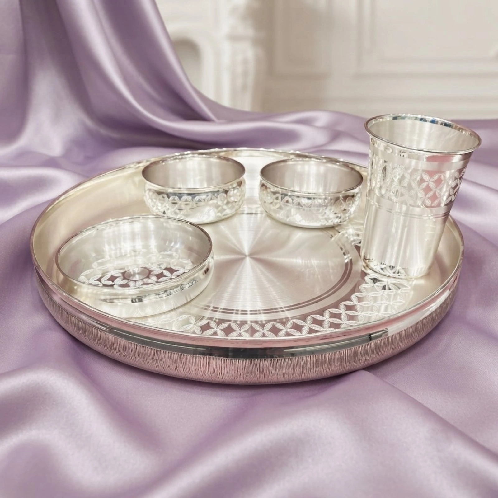 Royal Lattice Pattern 925 Silver Thali Set