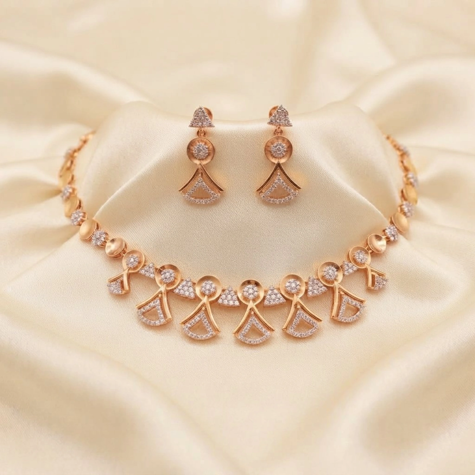 Elegant Rose Gold Women’s Half Set – Necklace & Earrings