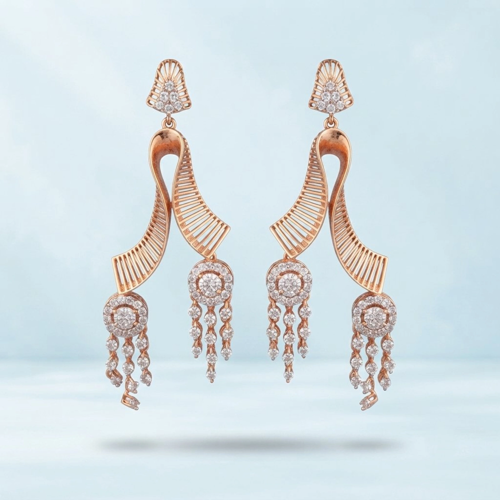 Rose Gold Ribbon Diamond Drop Earrings