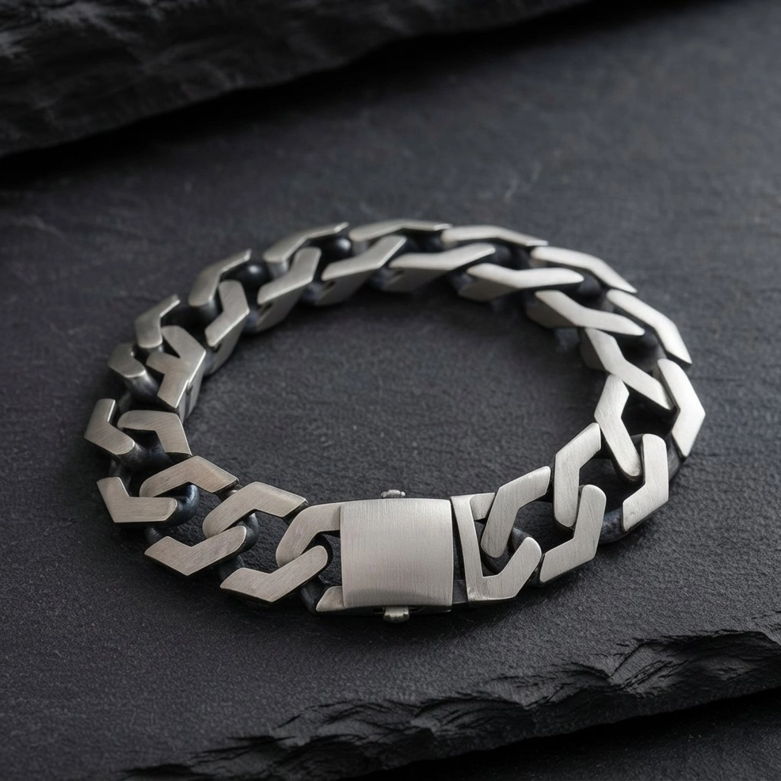 925 Sterling Silver Heavy Geometric Men's Link Bracelet